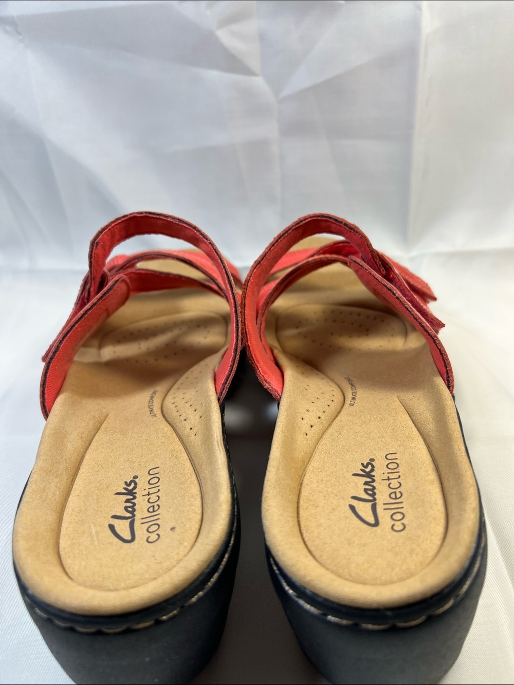 Clarks Coral Red Multi-Strap Slide Sandals - Picture 7 of 11